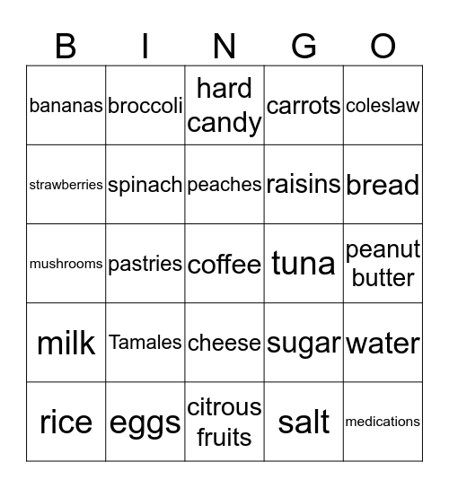 Oral Nutrition Bingo Card