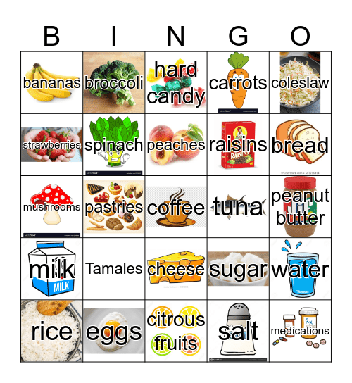 Oral Nutrition Bingo Card