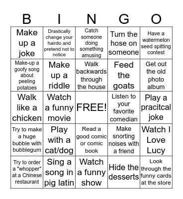 Sense of Humor Bingo Card