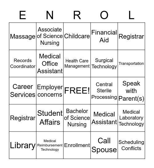 ENROLLMENT BINGO!!!! Bingo Card