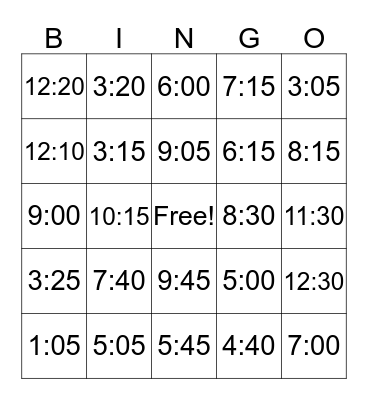 Time Bingo Card