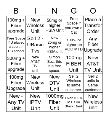 Simon Sez Bingo Card