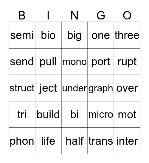 Roots Bingo Card