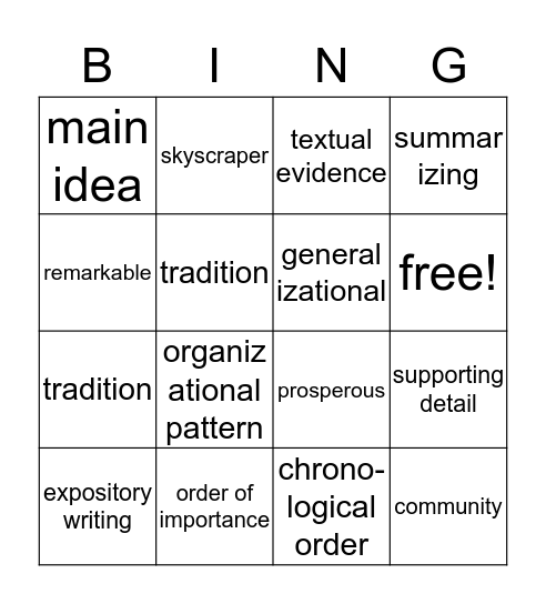 SMS Vocabulary 17 Bingo Card