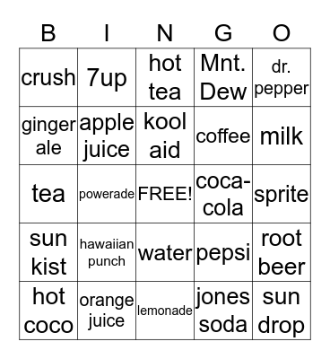 BEVERAGES!!  Bingo Card