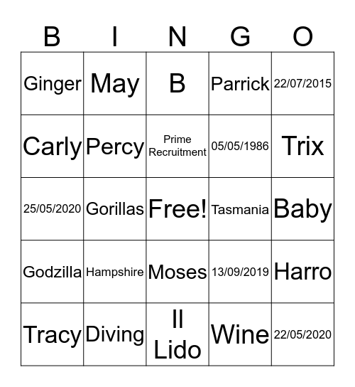 Carly's Baby Shower Bingo Card