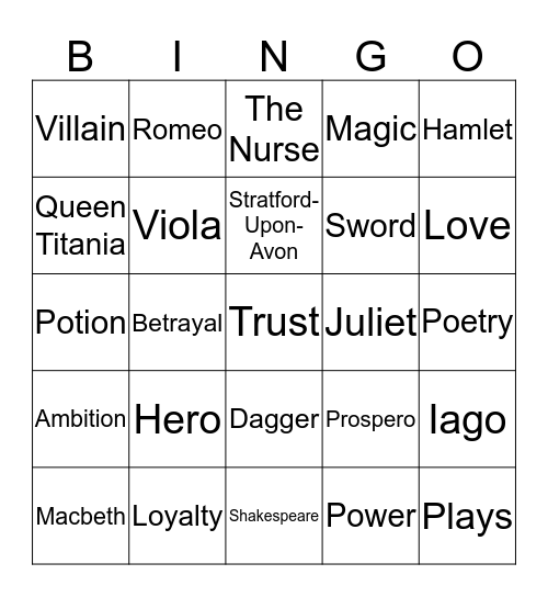 Shakespeare Bingo Card