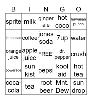 BEVERAGES!! Bingo Card