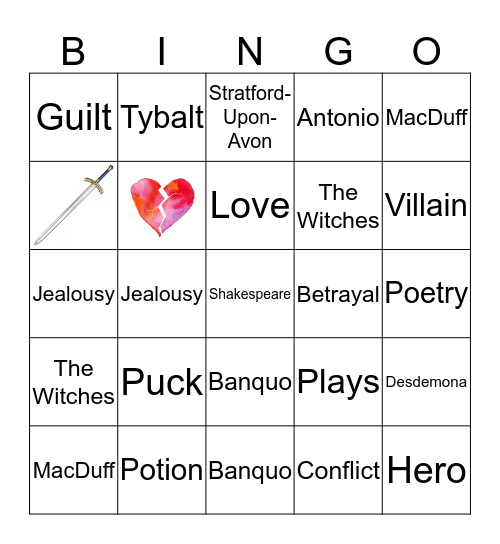Shakespeare Bingo Card