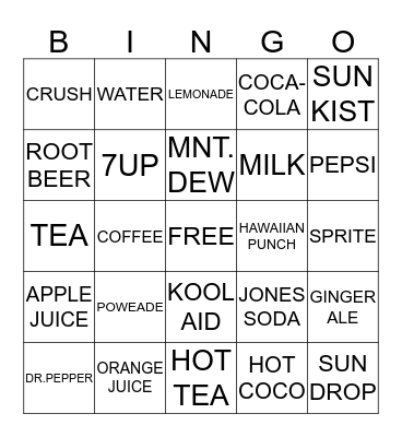 BEVERAGES!! Bingo Card