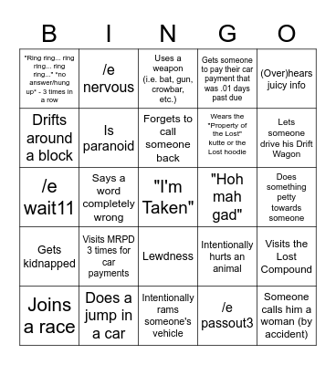 Ryan Parker Bingo (hard-ish mode) Bingo Card