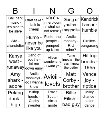 Hottest 100 Bingo Card
