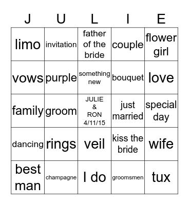 Bridal Shower Bingo Card