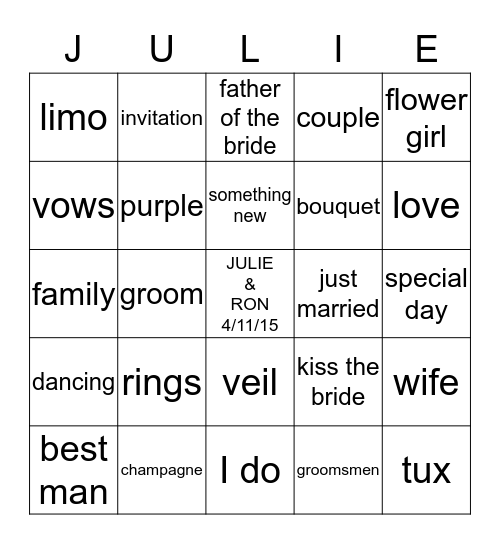 Bridal Shower Bingo Card