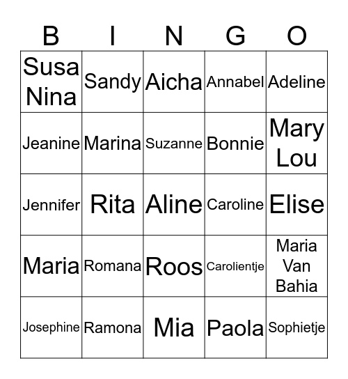 Bingo Meisjesnamen Bingo Card