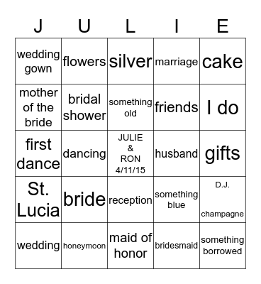 Bridal Shower Bingo Card