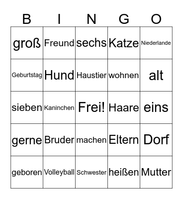 Vorstell- Bingo Card