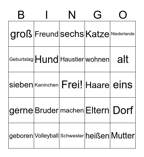 Vorstell- Bingo Card