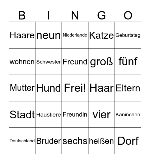 Vorstell- Bingo Card