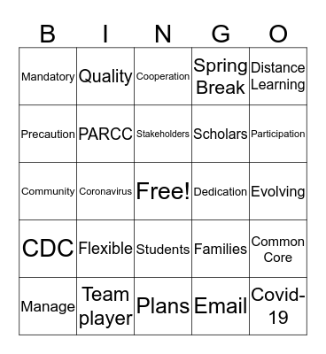 Coronavirus Educator Bingo Card