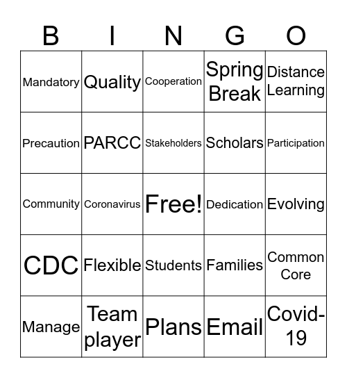 Coronavirus Educator Bingo Card