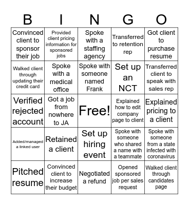 Team Frank Bingo Card