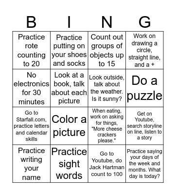 Shelby Home Learning Bingo Card