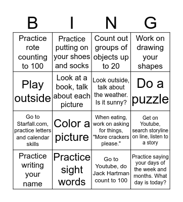 Canaan Home Learning Bingo Card