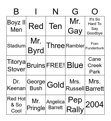 Class of 2004 10 Year Class Reunion Bingo Card