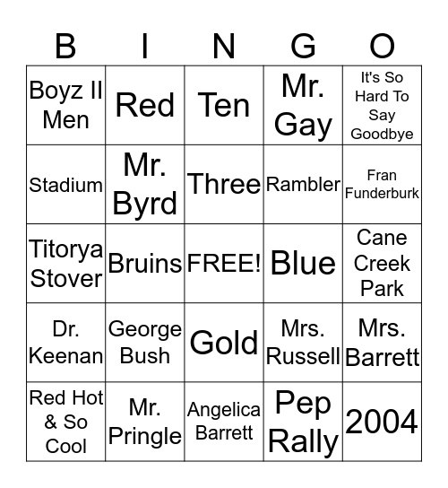 Class of 2004 10 Year Class Reunion Bingo Card