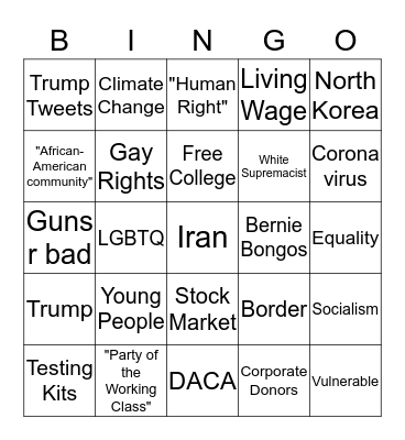 2020 Democratic Debate Bingo Card