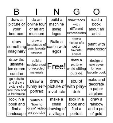 Art Activity Bingo!  Bingo Card