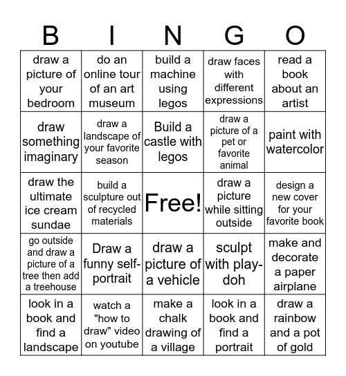 Art Activity Bingo!  Bingo Card