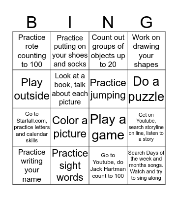 Lucy Home Learning Bingo Card