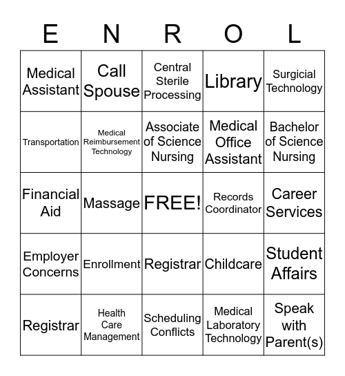 ENROLLMENT BINGO!!!! Bingo Card