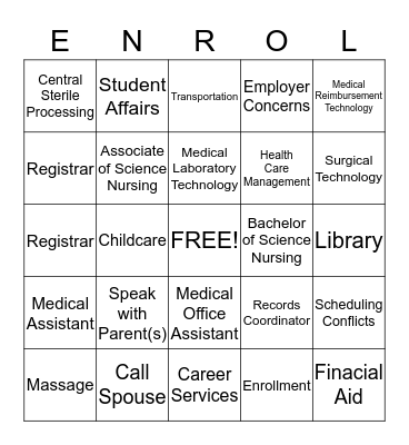 ENROLLMENT BINGO!!!! Bingo Card