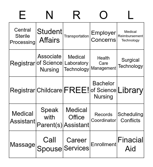 ENROLLMENT BINGO!!!! Bingo Card