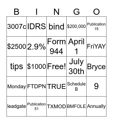 Untitled Bingo Card