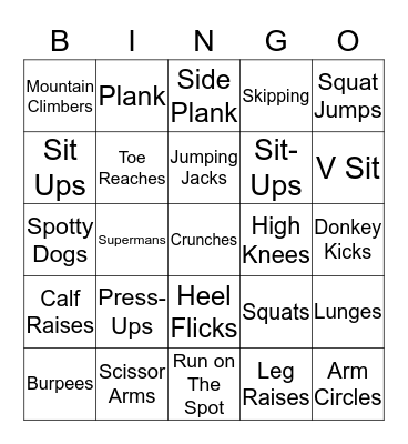 Fitness Bingo Card