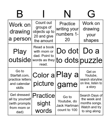 Payton Home Learning Bingo Card