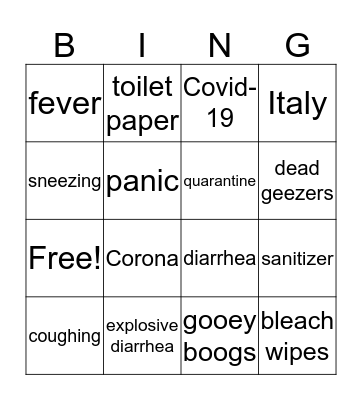 Bleach Wipe Bingo Card