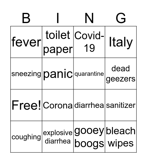 Bleach Wipe Bingo Card