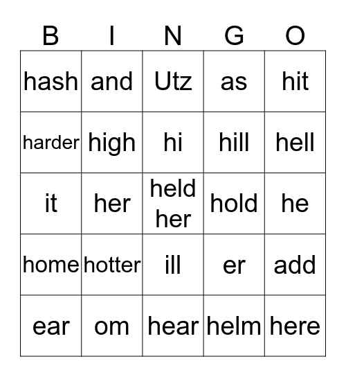 H Sound Bingo 2 Bingo Card