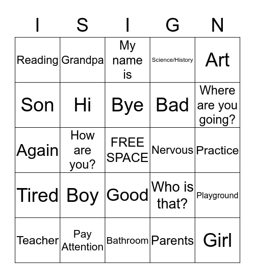 LAKE RIM HSG * I-SIGN BINGO* Bingo Card