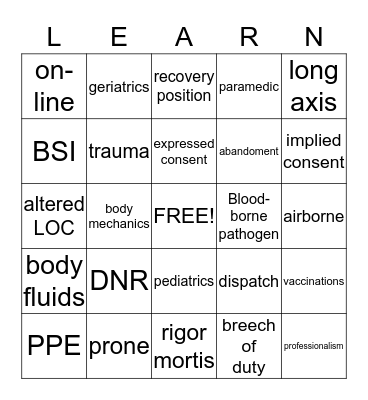 EMS 9-1-1  Bingo Card