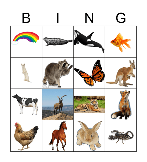 Animals Bingo Card