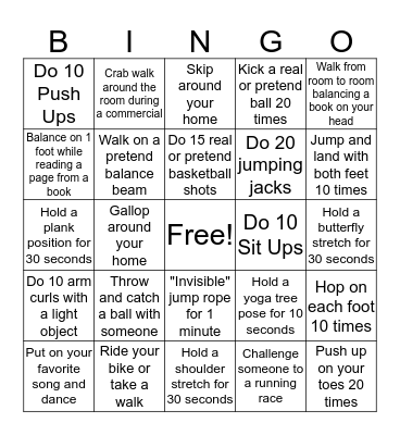 FiTness Bingo Card