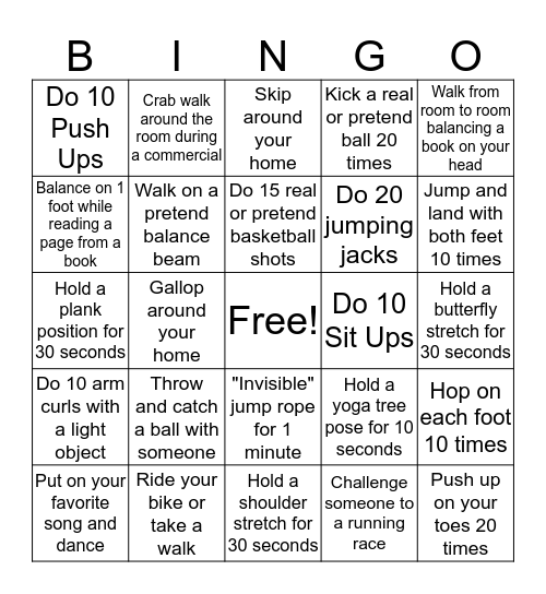 FiTness Bingo Card