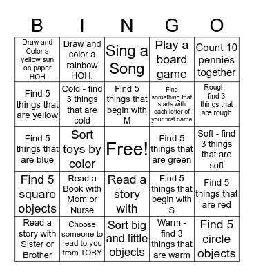 Mallory's Homework Bingo Card