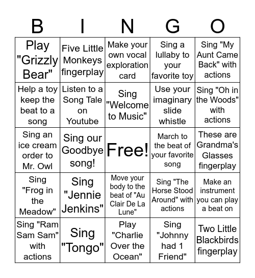 First Steps in Music Bingo Card